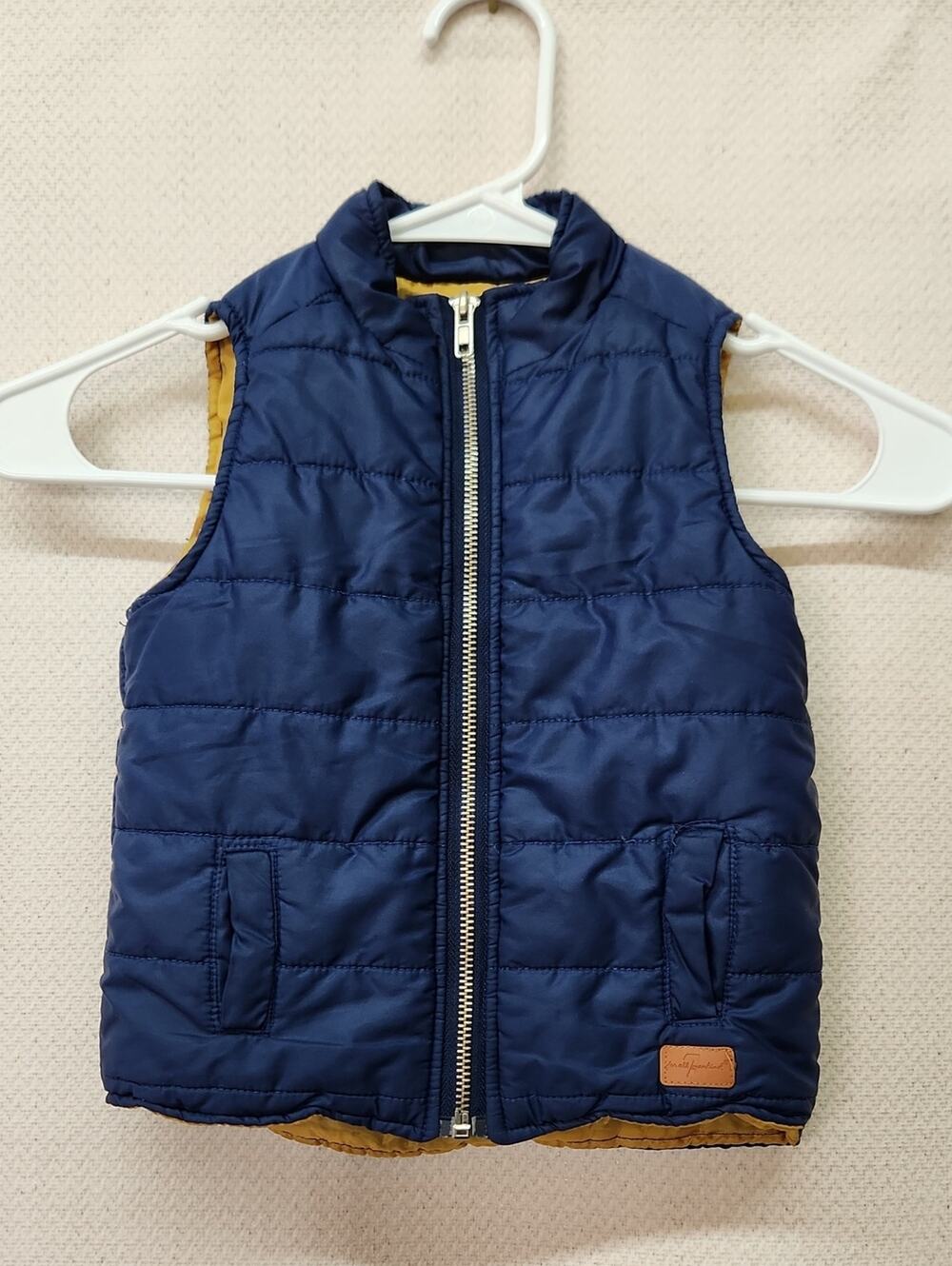 7 For All Mankind Navy Quilted Vest with Mustard Trim
